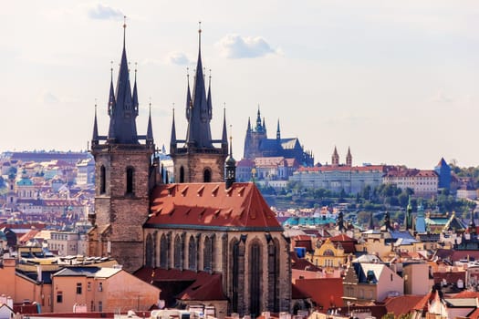 Church of Our Lady before Tyn and the Prague Castle on the background.