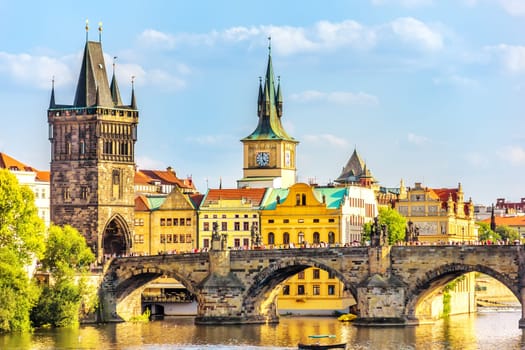 Charles Bridge, Old Town Bridge Tower and the Old Town Hall, Prague.