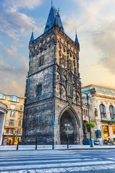 The Powder Gate in the Old Town of Prague, Czech Republic, no people.