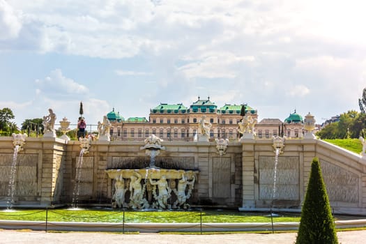 Fountain of the Upper Belvedere, view from the Gardens, Vienna .