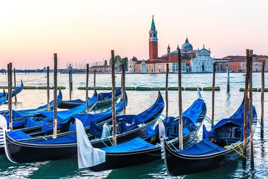 Gondolas in Venice, view of the Grand Canal.