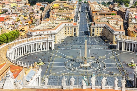 Vatican Square and the statues of Apostles on the top of St. Peter's Basilica, Rome, Italy.