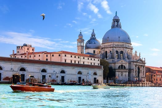 Santa Maria Della Salute Basilica, beautiful view from the Canal of Venice.