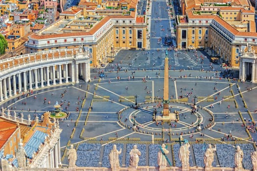 Vatican view and statues on the top of St Peter's Basilica.