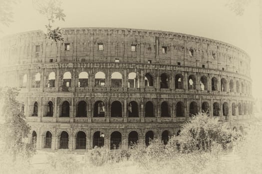 Coliseum vintage photo, retro style, Rome Italy