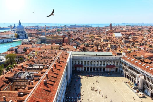 Square San Marco and aerial view on Venice, Italy.