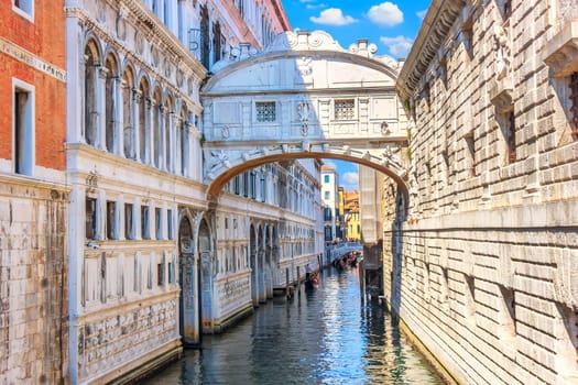 The Bridge of Sighs over the canal of Venice, Italy.