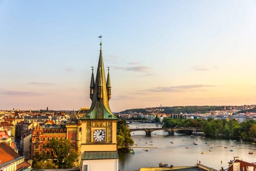 Old Town Water Tower of Prague, Czech Republic.