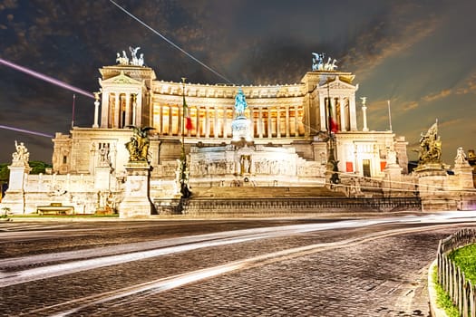 Vittoriano or Altar of the Fatherland, a monument built in honor of Victor Emmanuel, night view