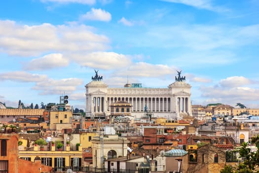Vittoriano or Altar of the Fatherland, Rome, aerial view from Villa Borghese.