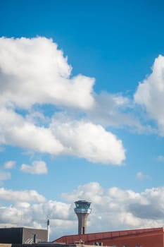 Luton, England - September 2018 : High airport control tower at Luton airport