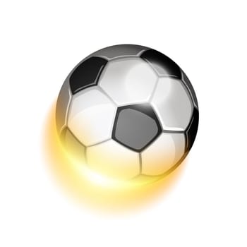 Soccer sport ball in fire. Bright and shiny effects with transparencies.