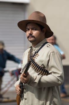 H. Matamoros, Tamaulipas, Mexico - November 20, 2017 - The November 20 Parade commemorates the start of the Mexican revolution of 1910 against Porfirio Diaz, an annual celebration throughout Mexico since 1936, with traditional dresses, dances , marching bands, music and food.