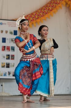 Columbus, Ohio, USA - May 27, 2018 The Kaustavi Movement dance group perform an  Indian classical dance at the Asian Festival.