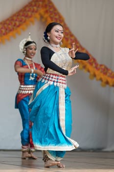 Columbus, Ohio, USA - May 27, 2018 The Kaustavi Movement dance group perform an  Indian classical dance at the Asian Festival.