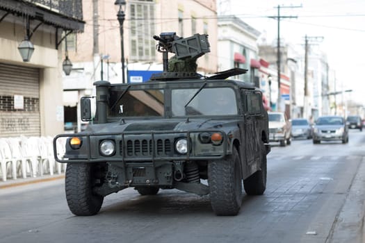 Matamoros, Tamaulipas, Mexico - February 24, 2018: Mexican armed forces during operations in north easthern Mexico.