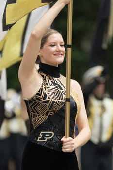 Indianapolis, Indiana, USA - May 26, 2018, Purdue University Cheerleaders perform at the Indy 500 Parade