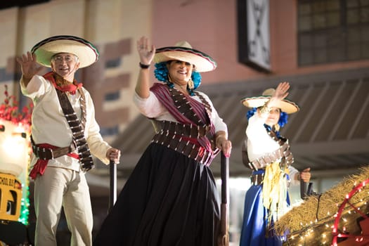 Brownsville, Texas, USA - February 23, 2018, Illuminated Night Parade is part of the Charro Days Fiesta - Fiestas Mexicanas, A bi-national festival between USA and Mexico.