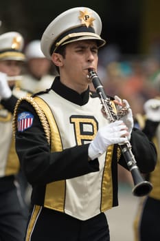 Indianapolis, Indiana, USA - May 26, 2018,  The Purdue University All American Marching Band performs at the Indy 500 Parade