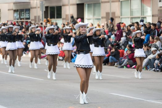 Houston, Texas, USA - November 23, 2017, The H-E-B Thanksgiving Day Parade in Houston began in 1949, when Santa arrived at Union Station and rode his sleigh to the downtown Foley’s. A holiday tradition showcasing the Houston community on Thanksgiving morning.