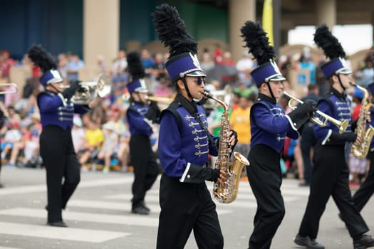 Indianapolis, Indiana, USA - May 26, 2018, The Pride Of Paoli Band performs at the Indy 500 Parade