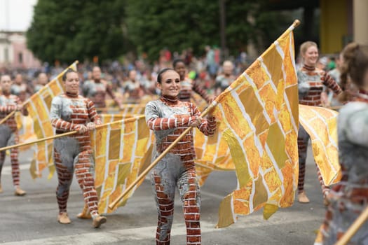 Indianapolis, Indiana, USA - May 26, 2018, Members of the black and gold marching band   at the Indy 500 Parade