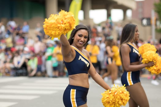 Indianapolis, Indiana, USA - May 26, 2018, The Pacers Cheerleaders walk down the street at the Indy 500 Parade