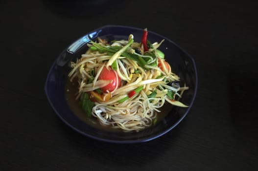 Papaya Salad with Vermicelli and Salted Crab , ( Som-tam- kha-nom-Jeen ) ,Thai food