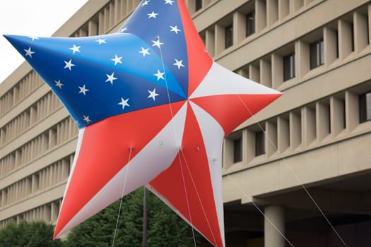 Indianapolis, Indiana, USA - May 26, 2018, Members of the Gold Star Families of Indiana carry a giant balloon in shape of a star with the colors of the American Flag at the Indy 500 Parade