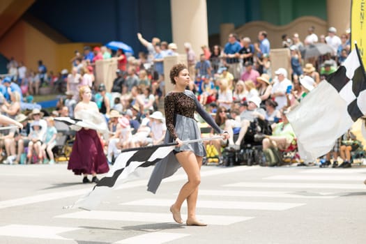 Indianapolis, Indiana, USA - May 26, 2018, Members of the Indiana All - Star Marching Band, perform at the Indy 500 Parade