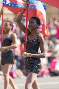 Washington, D.C., USA - April 14, 2018 Hoover High School Buccaneer Marching Band in the 2018 National Cherry Blossom Parade