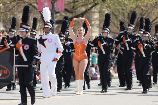 Washington, D.C., USA - April 14, 2018 Hoover High School Buccaneer Marching Band in the 2018 National Cherry Blossom Parade