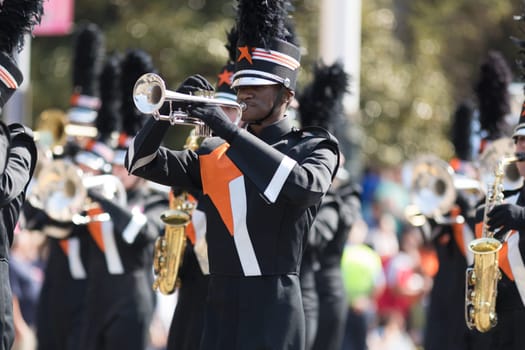 Washington, D.C., USA - April 14, 2018 Hoover High School Buccaneer Marching Band in the 2018 National Cherry Blossom Parade