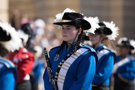 Washington, D.C., USA - April 14, 2018 Glynn Academy Marching Band in the 2018 National Cherry Blossom Parade