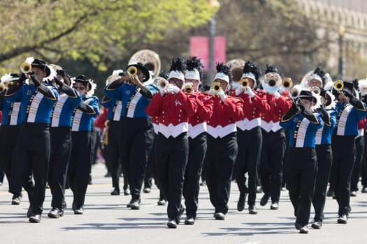 Washington, D.C., USA - April 14, 2018 Glynn Academy Marching Band in the 2018 National Cherry Blossom Parade