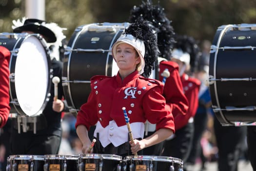 Washington, D.C., USA - April 14, 2018 Glynn Academy Marching Band in the 2018 National Cherry Blossom Parade