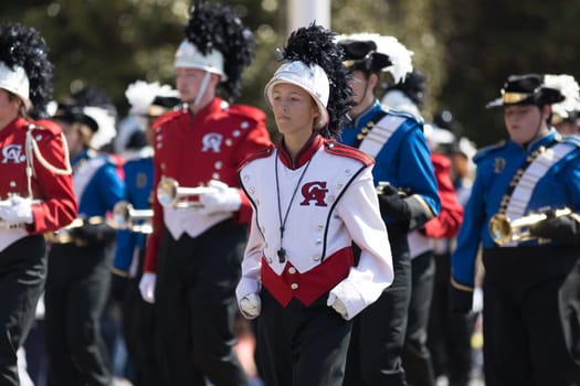 Washington, D.C., USA - April 14, 2018 Glynn Academy Marching Band in the 2018 National Cherry Blossom Parade