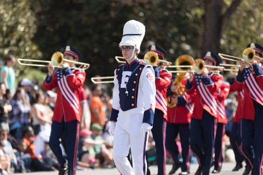 Washington, D.C., USA - April 14, 2018 Austintown Fitch High School Marching Band in the 2018 National Cherry Blossom Parade
