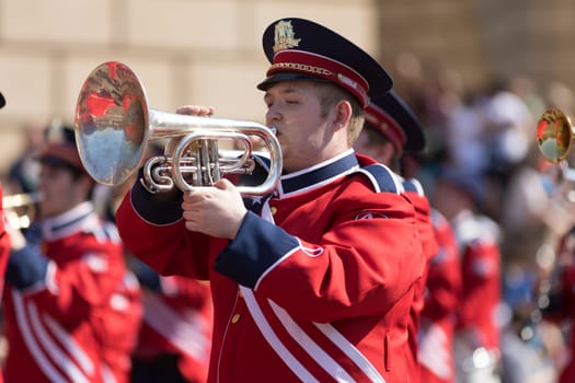 Washington, D.C., USA - April 14, 2018 Austintown Fitch High School Marching Band in the 2018 National Cherry Blossom Parade