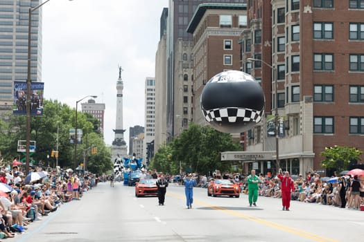 Indianapolis, Indiana, USA - May 26, 2018,  View of North Meridian Street towards the Soldiers and Sailors Monument during the Indy 500 Parade
