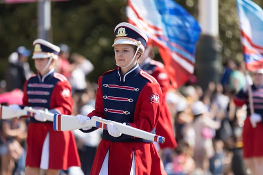 Washington, D.C., USA - April 14, 2018 Austintown Fitch High School Marching Band in the 2018 National Cherry Blossom Parade