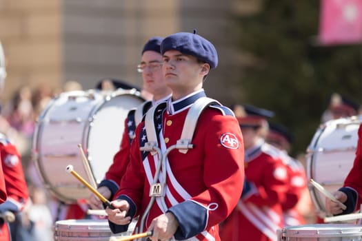 Washington, D.C., USA - April 14, 2018 Austintown Fitch High School Marching Band in the 2018 National Cherry Blossom Parade