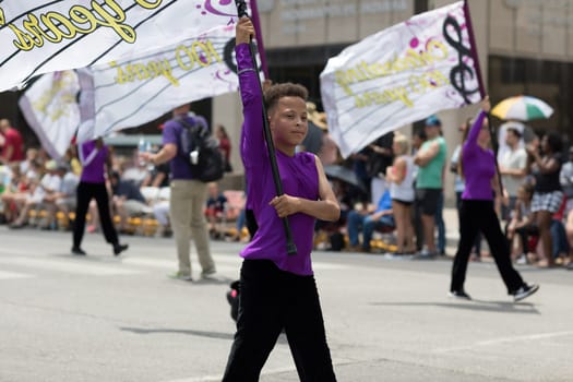Indianapolis, Indiana, USA - May 26, 2018,  Members of the Ben Davis High School Band perform at the Indy 500 Parade