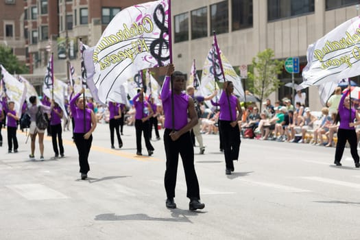 Indianapolis, Indiana, USA - May 26, 2018,  Members of the Ben Davis High School Band perform at the Indy 500 Parade
