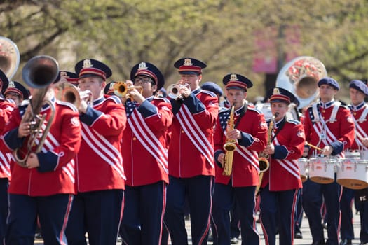 Washington, D.C., USA - April 14, 2018 Austintown Fitch High School Marching Band in the 2018 National Cherry Blossom Parade