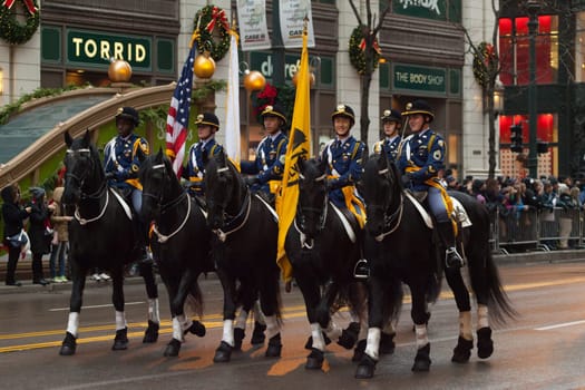 Chicago, Illinois, USA - November 23, 2015, The McDonald's Thanksgiving Parade in Chicago is an annual parade produced and presented by the Chicago Festival Association, it began in 1934.