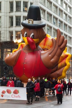 Chicago, Illinois, USA - November 23, 2015, The McDonald's Thanksgiving Parade in Chicago is an annual parade produced and presented by the Chicago Festival Association, it began in 1934.