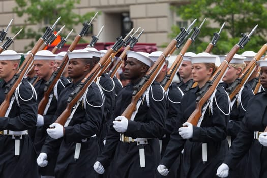 Washington, D.C., USA - July 4, 2015, The National Independence Day Parade is the  Fourth of July Parade in the capital of the United States, it  commemorates the adoption of the Declaration of Independence, only selected schools, and other groups participate.
