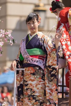Washington, D.C., USA - April 14, 2018 Cherry Blossom Queen in the 2018 National Cherry Blossom Parade