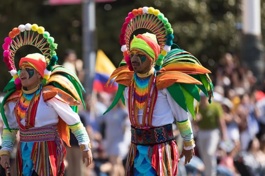 Washington, D.C., USA - April 14, 2018 Members of the Carnival of Pasto Colombia in the 2018 National Cherry Blossom Parade